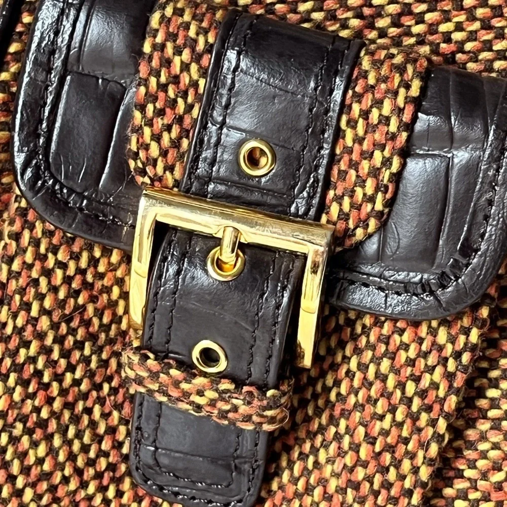 Vintage tweet fabric with a leather trim purse,bag by Firenze